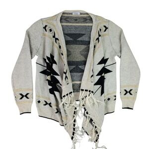 Tobi Womens OSFA Open Front Fringe Cardigan Aztec Southwestern Boho Cozy Warm